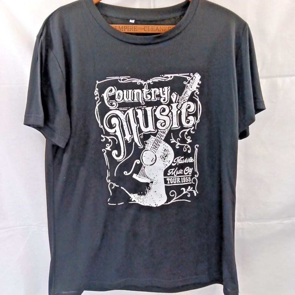 XL Country Music Nashville Music City Black Mens T-shirt X-Large Very Good